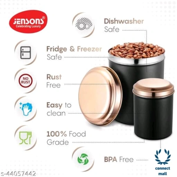 Modern Jars & Containers - LXHXW: 13.5X 16.5 X13.5 cm, MATT BLACK With ROSE GOLD LACQUERED S.Steel Lids, Stainless Steel, Other, Pack of 4